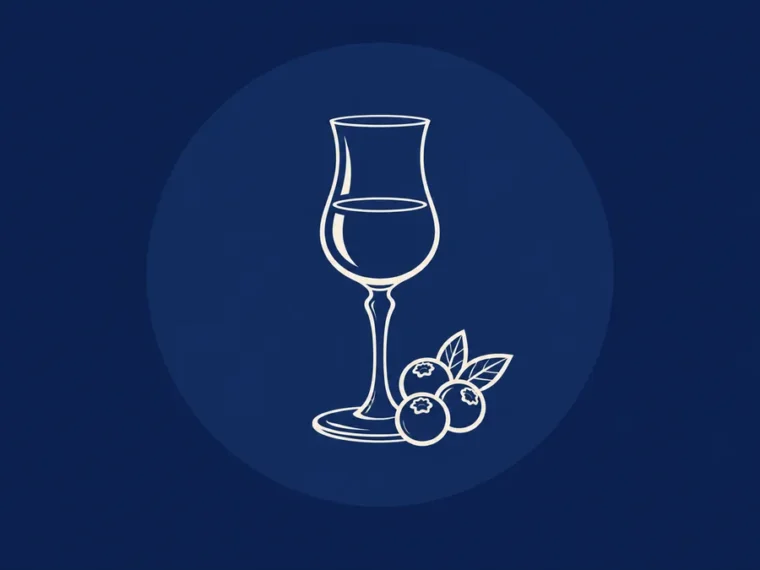 Icono lineal de copa y frutos para licor rumano afinată