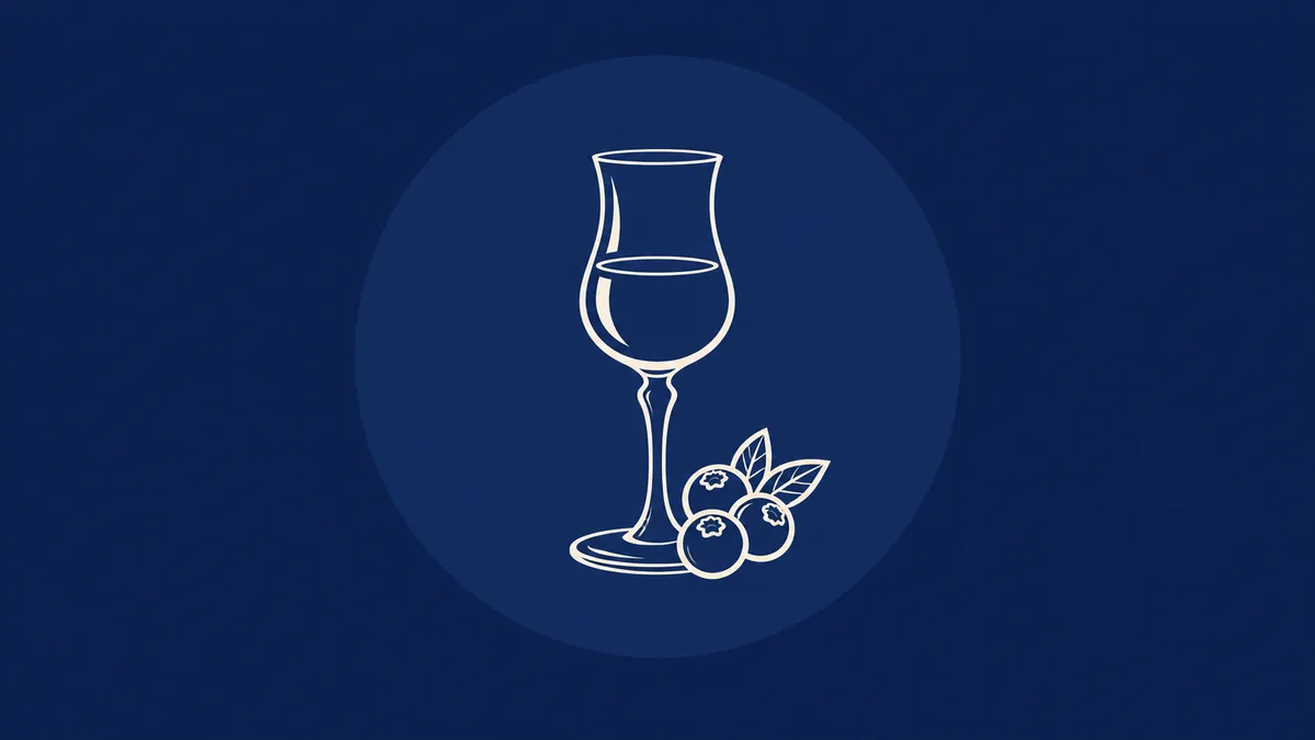 Icono lineal de copa y frutos para licor rumano afinată