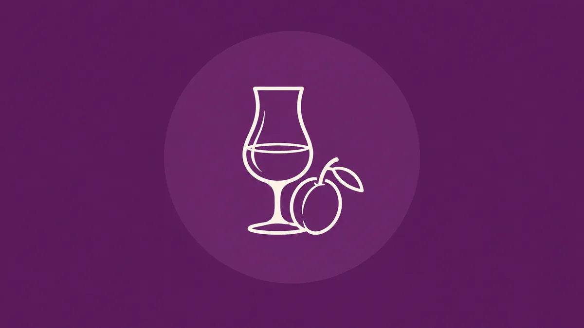 Icono lineal de copa y ciruela para aguardiente de ciruela