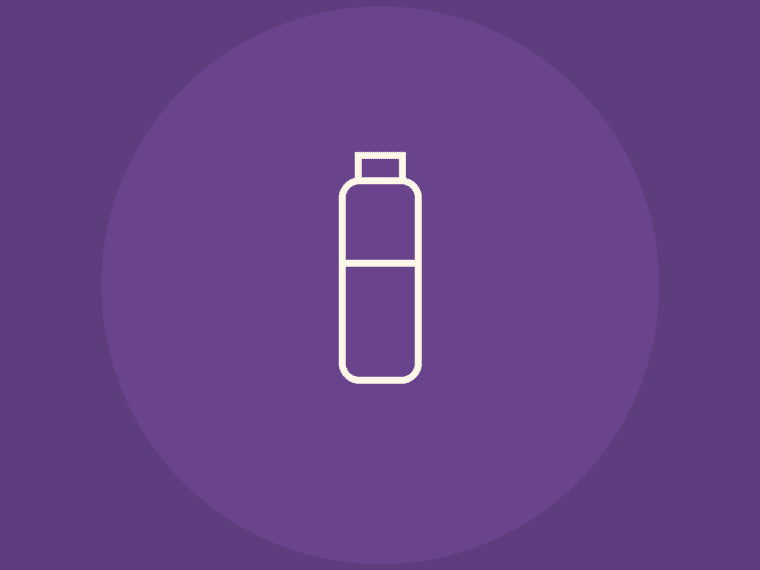 Icono lineal de botella sobre fondo violeta para bebidas premium