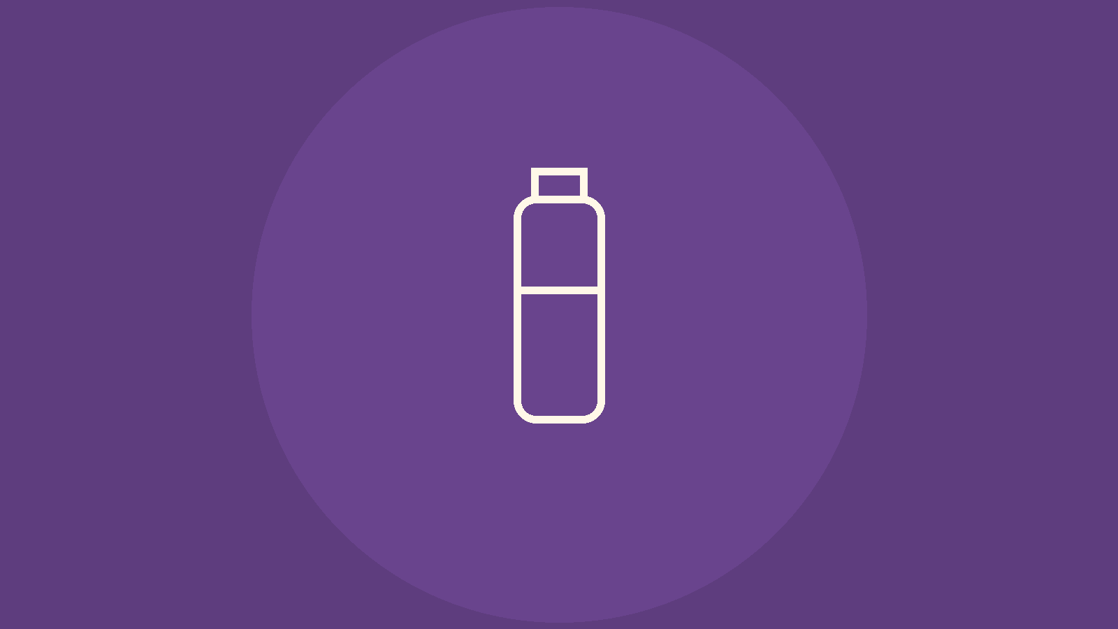 Icono lineal de botella sobre fondo violeta para bebidas premium
