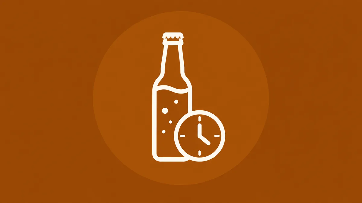 Icono lineal de botella y reloj para conservación de cerveza